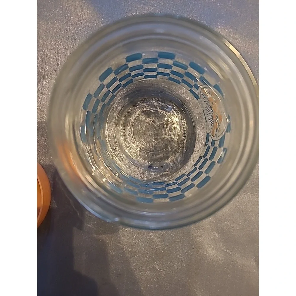 Vintage Carlton Glass Jar With Blue Checkered Pattern And Floral Design‎